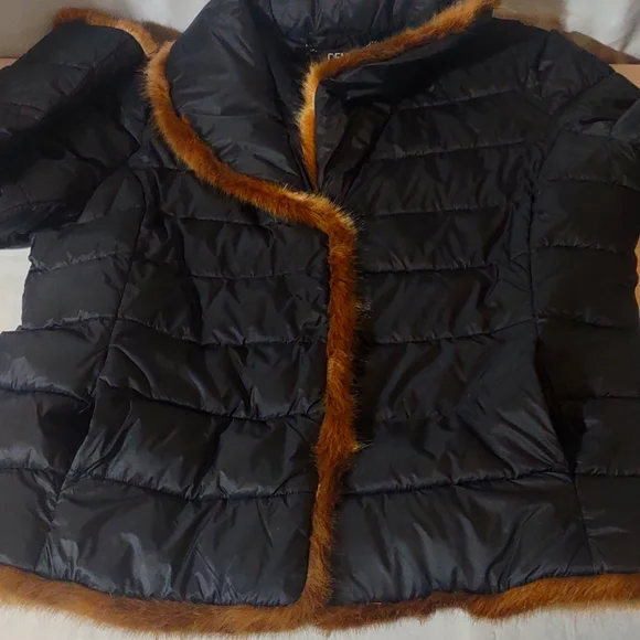 Dennis by Dennis Basso black quilted puffer jacket with faux fur trim EUC - Picture 14 of 16